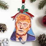 Orange Donald Trump Metal Holly Leaf Bell Ornament Front