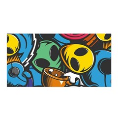 Funky Alien Pattern Abstract Colourful Drawing Satin Wrap 35  X 70  by Posterlux