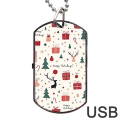 Happy Holiday Xmas Christmas Pattern Dog Tag Usb Flash (two Sides) by Paksenen