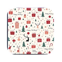 Happy Holiday Xmas Christmas Pattern Square Metal Box (black) by Paksenen