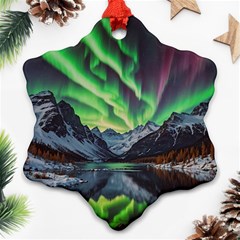 Lake Mountains Aorora Northern Lights Snow Ornament (snowflake) by Paksenen