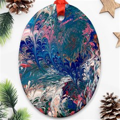 Blue Feathers And Flames Oval Ornament (two Sides) by kaleidomarblingart