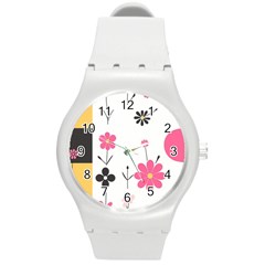  Minimalist Pattern With Simple Lines,flower And Shapes, Creating A Clean And Modern Round Plastic Sport Watch (m) by myclothy