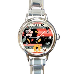  Minimalist Pattern With Simple Lines,flower And Shapes, Creating A Clean And Modern Round Italian Charm Watch by myclothy