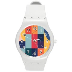  Minimalist Pattern With Simple Lines And Shapes, Creating A Clean And Modern Aesthe Round Plastic Sport Watch (m) by myclothy