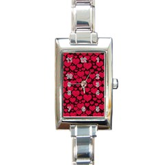 Valentines Day Hearts Pattern Love Red Rectangle Italian Charm Watch by Maspions