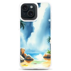 Delicate Watercolor Painting Surreal Oasis Scene With Intense Dramatic Lighting Iphone 15 Plus Tpu Uv Print Case by pollyparadiseartshop