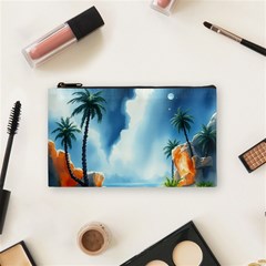 Delicate Watercolor Painting Surreal Oasis Scene With Intense Dramatic Lighting Cosmetic Bag (small) by pollyparadiseartshop