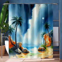 Delicate Watercolor Painting Surreal Oasis Scene With Intense Dramatic Lighting Shower Curtain 60  X 72  (medium)  by pollyparadiseartshop