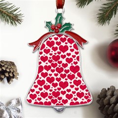 Hearts Valentine Pattern Seamless Metal Holly Leaf Bell Ornament by Bedest