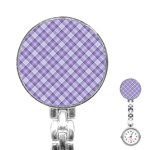 Purple Plaid Tartan 2 Diagonal Stainless Steel Nurses Watch Front