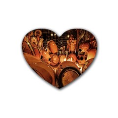 Candombe Drums Being Tempered, Montevideo, Uruguay Rubber Coaster (heart) by dflcprintsclothing