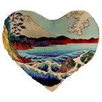 Wave Japanese Mount Fuji Ocean Large 19  Premium Flano Heart Shape Cushions Front