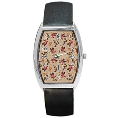 Leaves Pattern Teal Seamless Fall Barrel Style Metal Watch by Sabxi