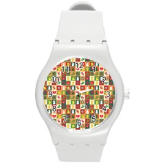 Template Christmas Pattern Round Plastic Sport Watch (m) by Proyonanggan