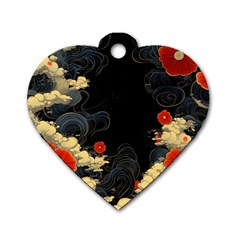 Korean Art Flowers Asian Pattern Dog Tag Heart (two Sides) by Sabxi